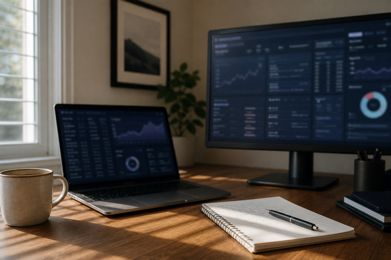 Computer screens on a desk before the US stock market opens